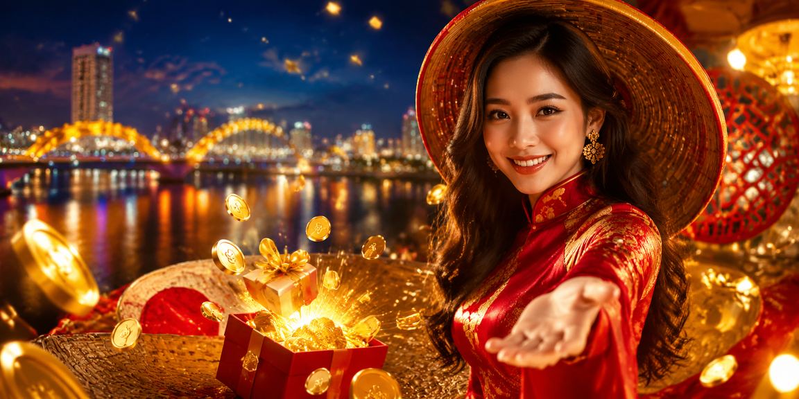 Người phụ nữ Đà Nẵng đội nón lá nhận thưởng đăng ký trực tuyến bên bờ biển
